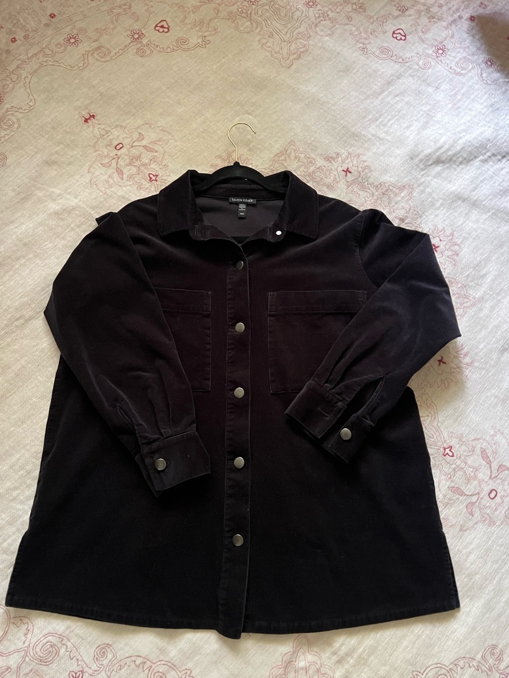 Eileen Fisher Black Corduroy Button-Front Shirt, size M